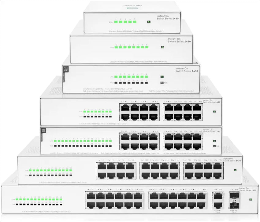 HPE Networking Instant on Switch Series 1430 24-Port Gb Unmanaged Layer 2 Ethernet Switch | 24X 1G | Fan-Less | AU Cord (R8R49A#ABG)