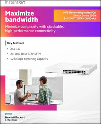 HPE Networking Instant on Switch Series 1960 24-Port Gb Smart-Managed Layer 2+ Ethernet Switch | 24X 1G | 2X 10Gbase-T, 2X SFP+ | Stackable | AU Cord (JL806A#ABG)