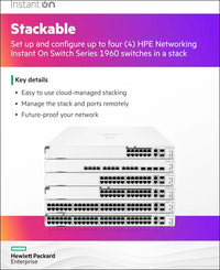 HPE Networking Instant on Switch Series 1960 24-Port Gb Smart-Managed Layer 2+ Ethernet Switch | 24X 1G | 2X 10Gbase-T, 2X SFP+ | Stackable | AU Cord (JL806A#ABG)