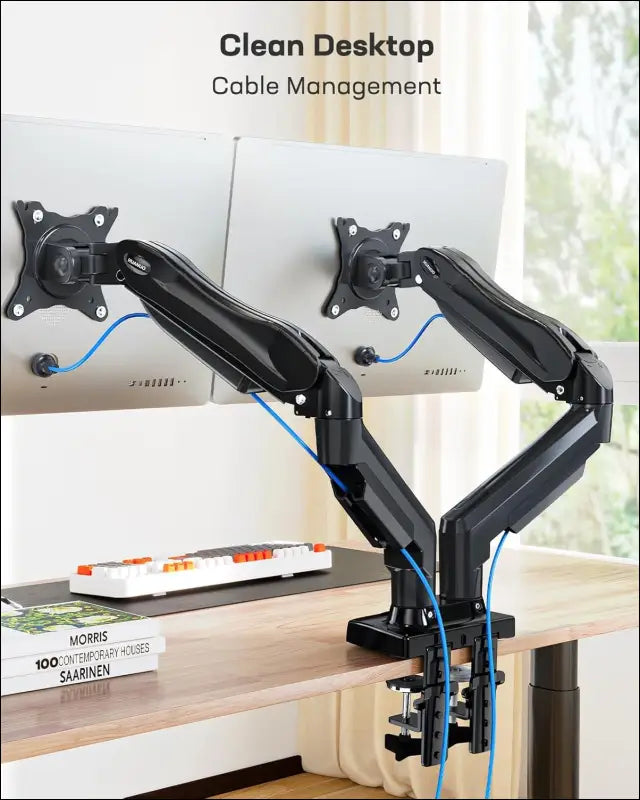 HUANUO Dual Monitor Stand - Full Adjustable Monitor Desk Mount Swivel Vesa Bracket with C Clamp, Grommet Mounting Base for 13 to 32 Inch Computer Screens - Each Arm Holds 4.4 to...