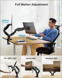 HUANUO Dual Monitor Stand - Full Adjustable Monitor Desk Mount Swivel Vesa Bracket with C Clamp, Grommet Mounting Base for 13 to 32 Inch Computer Screens - Each Arm Holds 4.4 to...