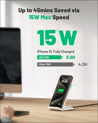 INIU Wireless Charger Station, 15W Fast Qi-Certified Wireless Charging Stand for Official and Home Compatible with iPhone 16 15 14 13 12 Pro XS Samsung Galaxy S23 S22 S21 Note...