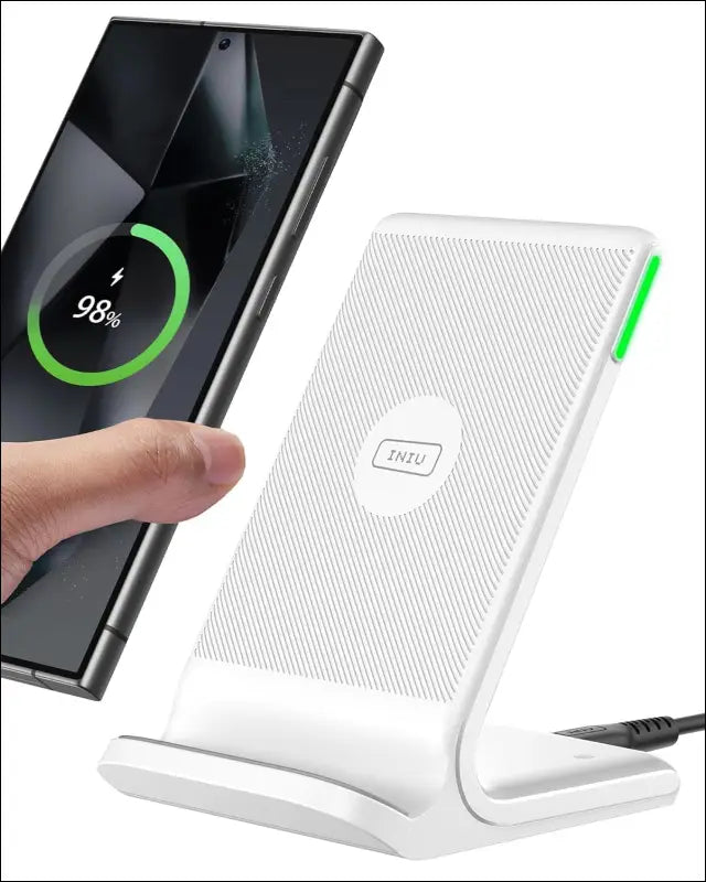 INIU Wireless Charger Station, 15W Fast Qi-Certified Wireless Charging Stand for Official and Home Compatible with iPhone 16 15 14 13 12 Pro XS Samsung Galaxy S23 S22 S21 Note...