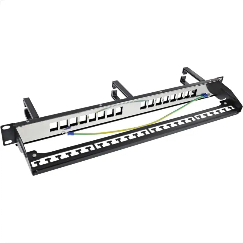 InLine® Patch Panel 16-Way Keystone, 19 Inch 1U, with 3 Cable Brackets, Empty Panel for Network and Multimedia, Rack Mounting, Grey, 76822A
