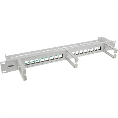 InLine® Patch Panel 16-Way Keystone, 19 Inch 1U, with 3 Cable Brackets, Empty Panel for Network and Multimedia, Rack Mounting, Grey, 76822A