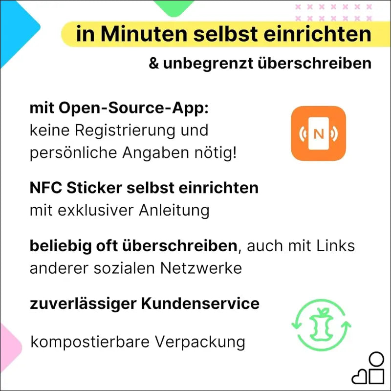 Instagram NFC Stickers - Set of 2 | Followers with Just One Tap | Set Up Yourself & Unlimited Overwriting | 3 cm Diameter for Smartphone, Laptop, Counter | Perfect for...