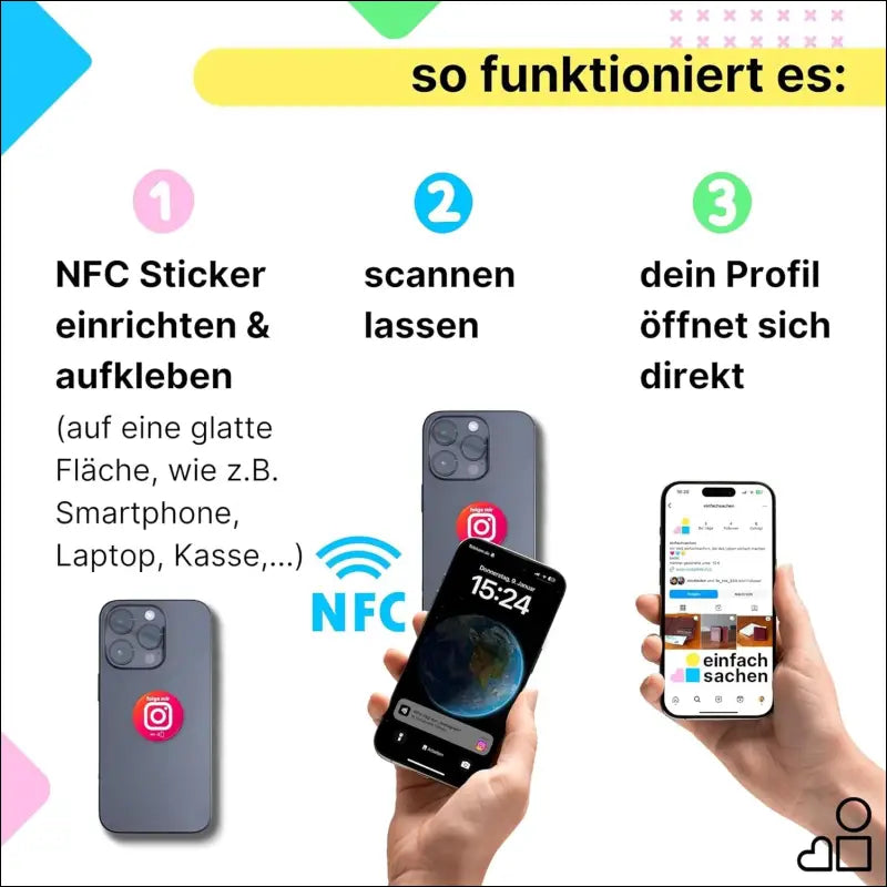 Instagram NFC Stickers - Set of 2 | Followers with Just One Tap | Set Up Yourself & Unlimited Overwriting | 3 cm Diameter for Smartphone, Laptop, Counter | Perfect for...
