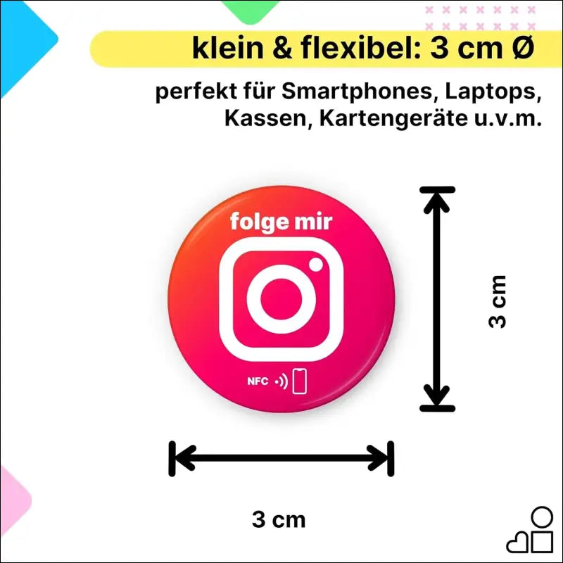 Instagram NFC Stickers - Set of 2 | Followers with Just One Tap | Set Up Yourself & Unlimited Overwriting | 3 cm Diameter for Smartphone, Laptop, Counter | Perfect for...