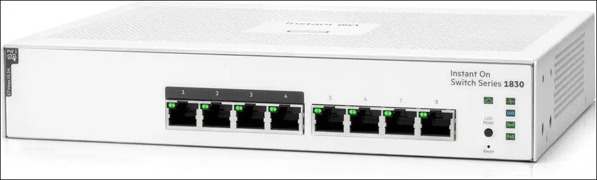 Instant On Switch Series 1830 8-Port Gigabit Smart-Managed Layer 2 Ethernet Switch with PoE | 8 x 1G Ports | 4 x CL4 PoE (65W) | Fanless Design | AU Power Cord (JL811A#ABG)