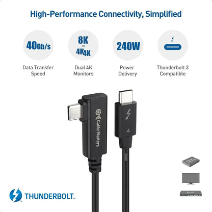 [Intel Certified]  40Gbps Right-Angle Thunderbolt 4 Cable - 0.8M, Support 8K Video & 240W Charging, 90-Degree Thunderbolt4 Cable Compatible with USB4, Thunderbolt 3, and USB C