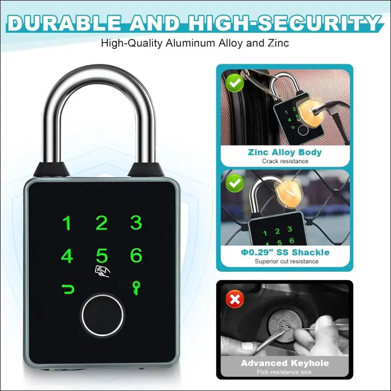 Intelligent Padlock with 5 Ways to Unlock, Waterproof Fingerprint Padlock with Keys and IC Cards, Compatible with Tuya App, for Fence, Suitcase, Locker