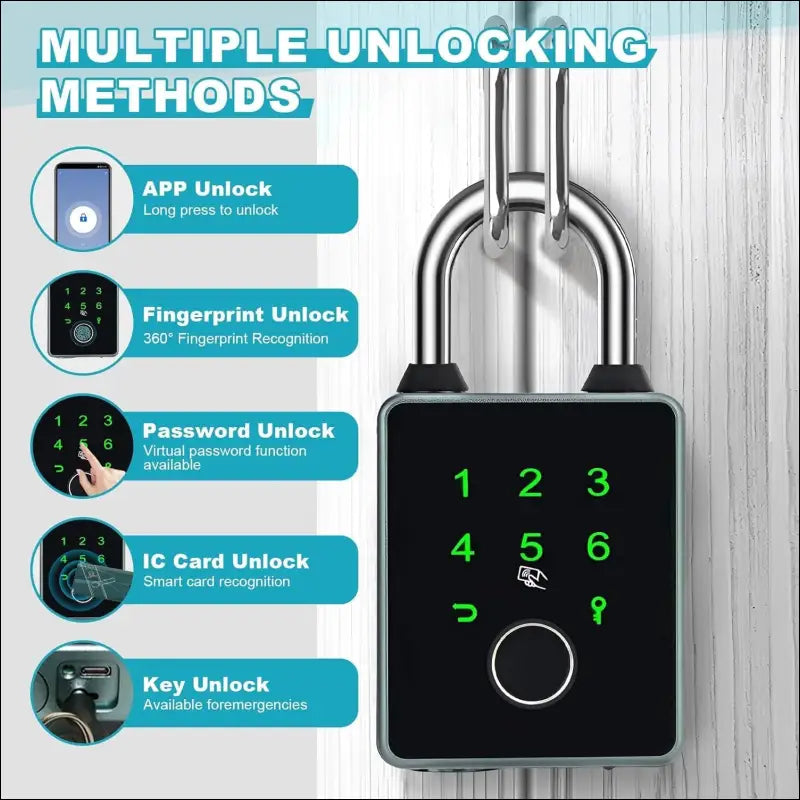 Intelligent Padlock with 5 Ways to Unlock, Waterproof Fingerprint Padlock with Keys and IC Cards, Compatible with Tuya App, for Fence, Suitcase, Locker