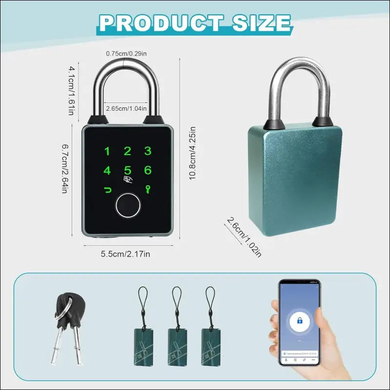 Intelligent Padlock with 5 Ways to Unlock, Waterproof Fingerprint Padlock with Keys and IC Cards, Compatible with Tuya App, for Fence, Suitcase, Locker
