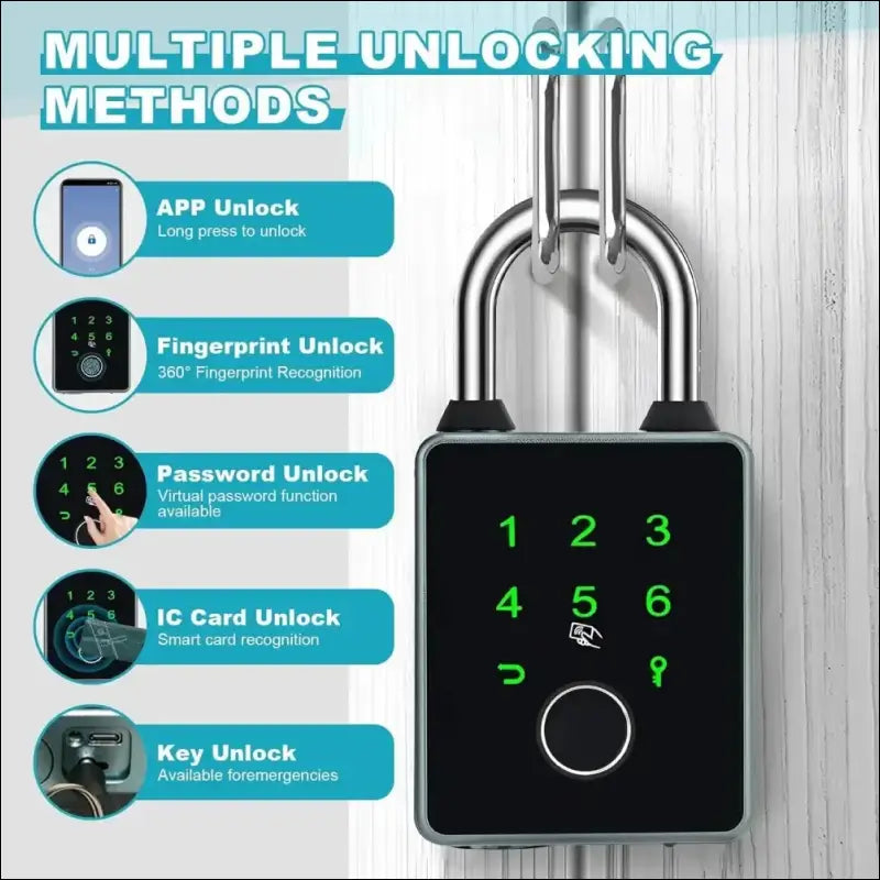 Intelligent Padlock with 5 Ways to Unlock, Waterproof Fingerprint Padlock with Keys and IC Cards, Compatible with Tuya App, for Fence, Suitcase, Locker