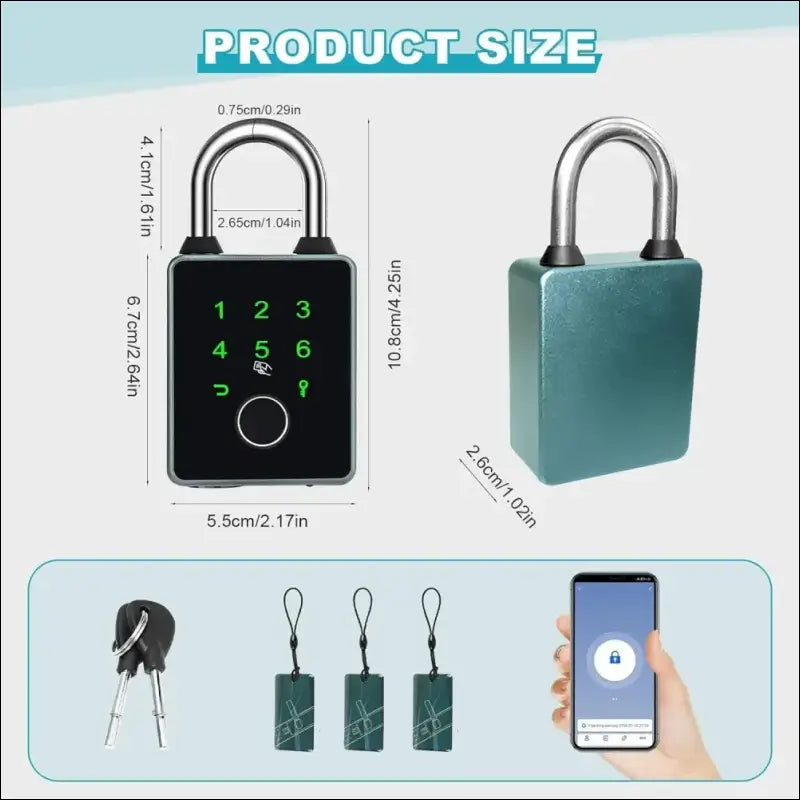 Intelligent Padlock with 5 Ways to Unlock, Waterproof Fingerprint Padlock with Keys and IC Cards, Compatible with Tuya App, for Fence, Suitcase, Locker