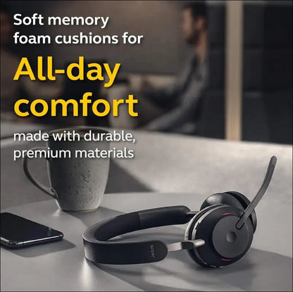 Jabra Evolve2 65 Wireless Headset with Charging Stand, Beige