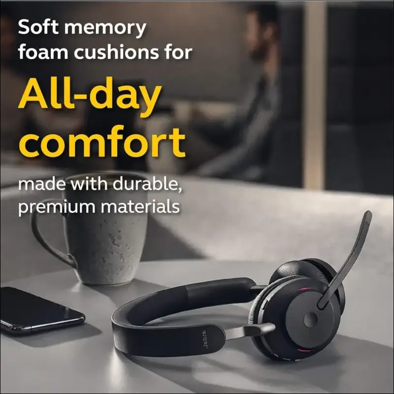 Jabra Evolve2 65 Wireless Headset with Charging Stand, Beige