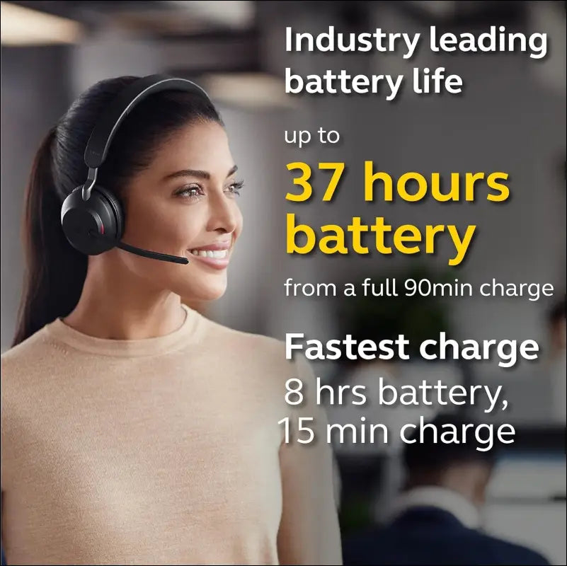 Jabra Evolve2 65 Wireless Headset with Charging Stand, Beige