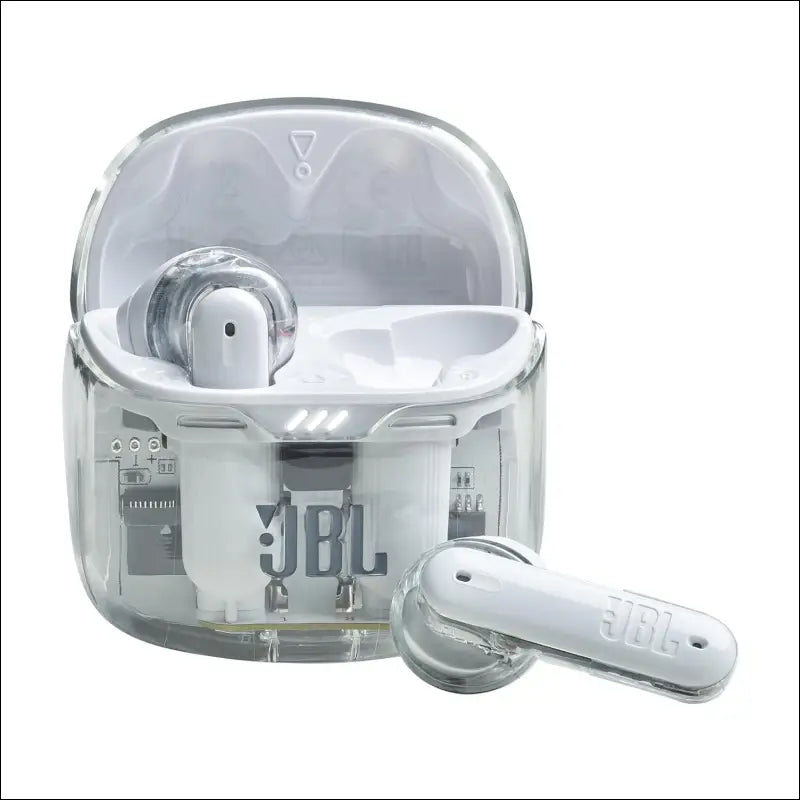 JBL Tune Flex, JBL Pure Bass Sound, Active Noise Cancelling with Smart Ambient, 4 mics for Perfect Calls, Up to 32 Hours of Battery Life, Water Resistant & sweatproof, White Ghost