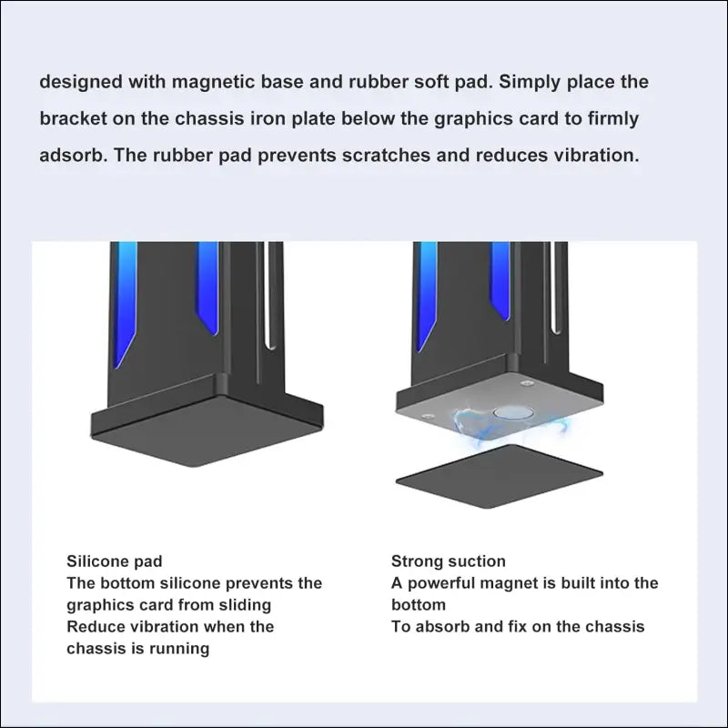 Jectse GPU Support Bracket, 5V 3PIN ARGB Graphics Card GPU Brace Support Video Card Sag Holder, Aluminium Alloy Magnetic Base Sliding Adjustable GPU Holder Bracket, 180 X 44 X 35Mm (Black)