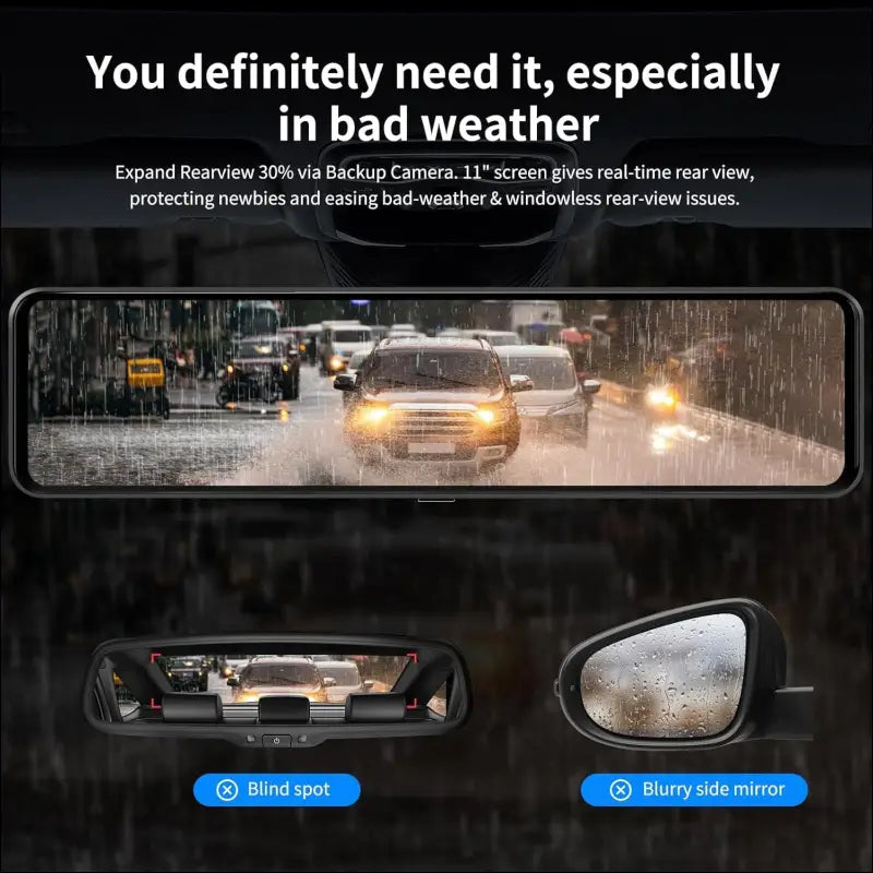 JOMISE G814 4K+2.5K Mirror Dash Cam Front and Rear - 3X Zoom Rear View Mirror Camera, 11" UHD Display, Super Night Vision, GPS, 32GB Card Included - Reliable Dash Cam Mirror for...