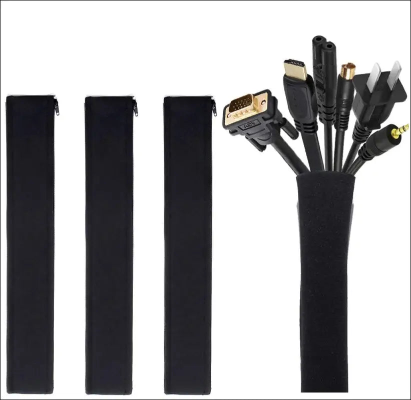 JOTO 0.5M*4Pcs Cable Management Sleeve, Cord Management System for TV/Computer/Home Entertainment, 19-20 inch Flexible Cable Sleeve Wrap Cover Organizer, 4 Piece - Black
