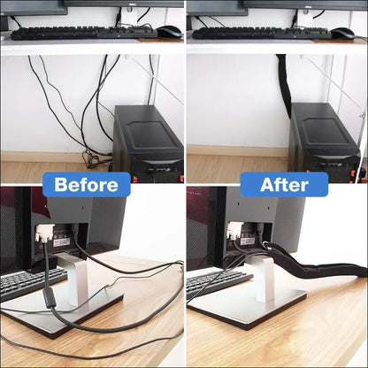 JOTO 0.5M*4Pcs Cable Management Sleeve, Cord Management System for TV/Computer/Home Entertainment, 19-20 inch Flexible Cable Sleeve Wrap Cover Organizer, 4 Piece - Black