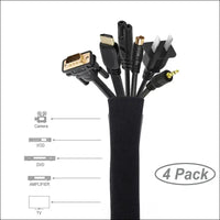 JOTO 0.5M*4Pcs Cable Management Sleeve, Cord Management System for TV/Computer/Home Entertainment, 19-20 inch Flexible Cable Sleeve Wrap Cover Organizer, 4 Piece - Black