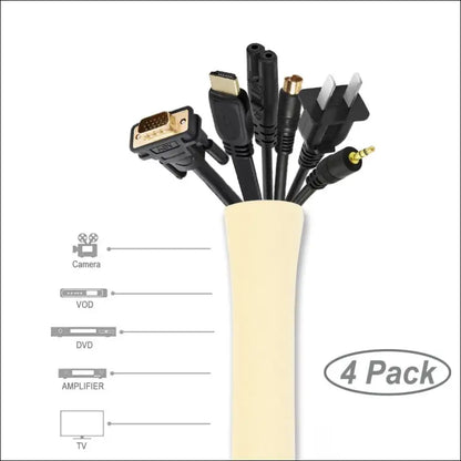 JOTO 0.5M*4Pcs Cable Management Sleeve, Cord Management System for TV/Computer/Home Entertainment, 19-20 inch Flexible Cable Sleeve Wrap Cover Organizer, 4 Piece - Black