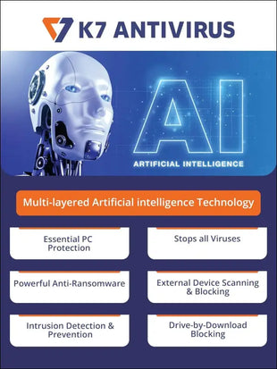 K7 Antivirus Premium Antivirus Software 2025 for laptop/pc|1 Users, 3 Year| Antivirus, Internet Protection,Threat protection