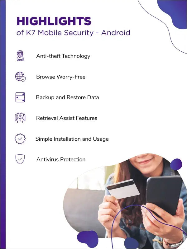 K7 Mobile Security for Android Mobile Antivirus 2025|1 User, 1 Year| Antivirus,Theft Alarm,Mobile Tracking,Safe surfing-No CD