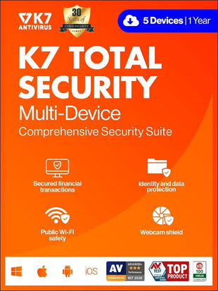 K7 Total Security Multi Device Antivirus |5 Devices, 1 Year| Fast scans, Anti Malware, Anti Ransomware| Windows, Mac, Android & iOS | 24 hr Email