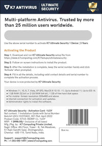 K7 Ultimate Security Antivirus Software 2025 | 1 Device, 3 Years