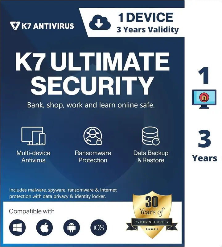 K7 Ultimate Security Antivirus Software 2025 | 1 Device, 3 Years