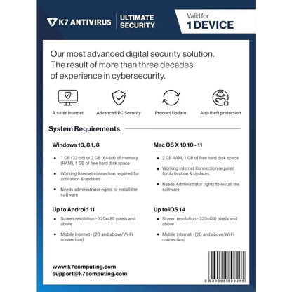 K7 Ultimate Security Antivirus Software 2025 |1 Devices, 1 Year| Threat Protection, Internet Security,Data Backup,Mobile Protection laptop,PC, MacÂ®,Phones,Tablets-No CD
