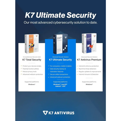 K7 Ultimate Security Antivirus Software 2025 |1 Devices, 1 Year| Threat Protection, Internet Security,Data Backup,Mobile Protection laptop,PC, MacÂ®,Phones,Tablets-No CD
