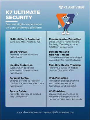 K7 Ultimate Security Antivirus Software 2025 |5 Devices, 5 Year|Threat Protection,Internet Security,Data Backup,Mobile Protection| laptop,PC, MacÂ®,Phones,Tablets