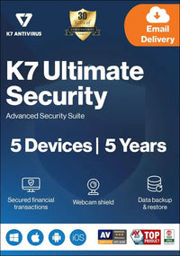 K7 Ultimate Security Antivirus Software 2025 |5 Devices, 5 Year|Threat Protection,Internet Security,Data Backup,Mobile Protection| laptop,PC, MacÂ®,Phones,Tablets