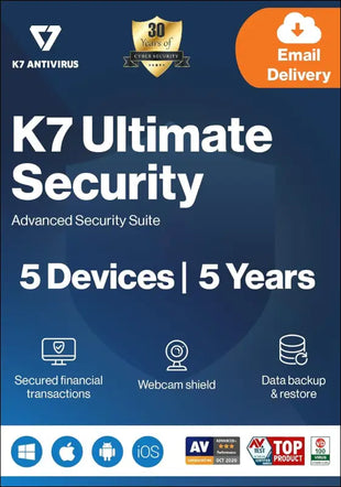 K7 Ultimate Security Antivirus Software 2025 |5 Devices, 5 Year|Threat Protection,Internet Security,Data Backup,Mobile Protection| laptop,PC,