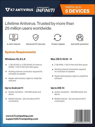K7 Ultimate Security Infiniti Lifetime Validity Antivirus 2022 | 5 Devices | Threat Protection ,Internet Security,Data Backup,Mobile Protection| laptop,PC, MacÂ®,Phones,Tablets,iOS