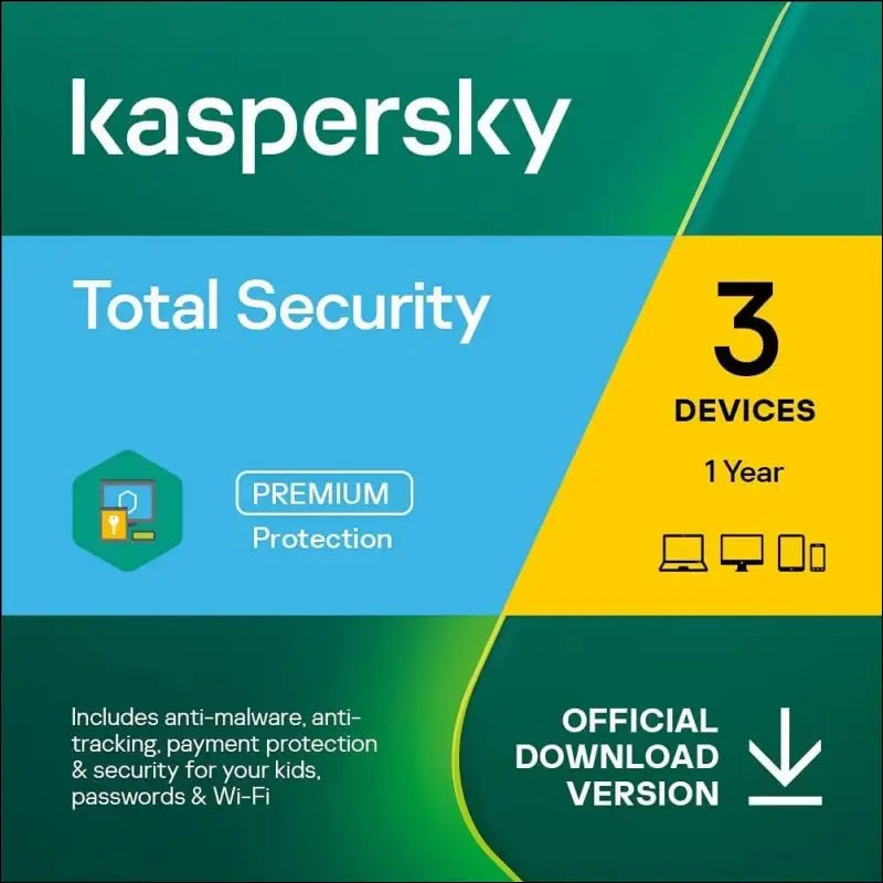 Kaspersky Total Security - Cyber Security | Up to 3 Devices | 1 Year Plan