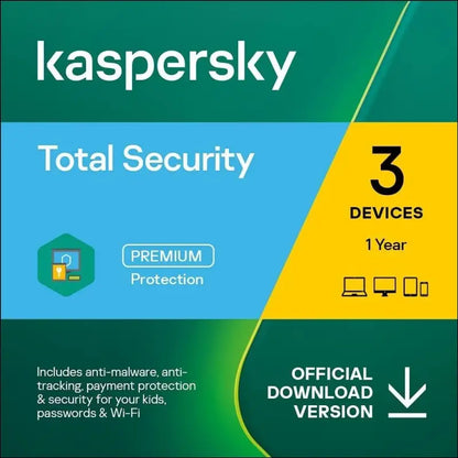 Kaspersky Total Security - Cyber Security | Up to 3 Devices | 1 Year Plan