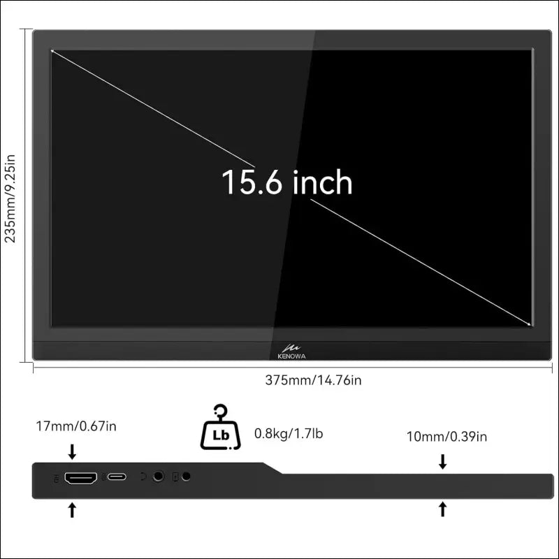 Kenowa 15.6 Inch Portable FHD 1080P Laptop Display Extend Monitor Mobile IPS Screen with Type C HDMI