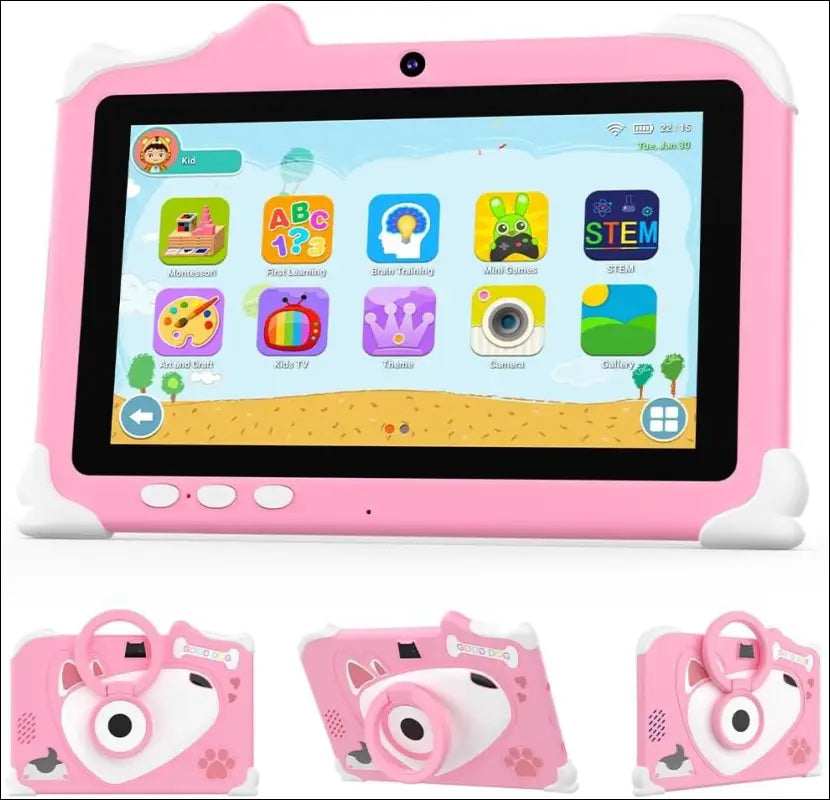 Kids Tablet, 7 Inch, 4GB RAM + 32GB ROM, Android 12, Parental Control, Bumper Case, Pink