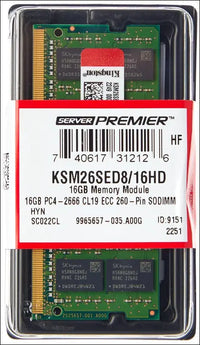 Kingston Server Premier 16GB 2666MT/s DDR4 ECC CL19 SODIMM 1Rx8 Server Memory Micron F - KSM26SES8/16MF
