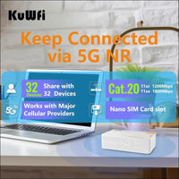 KuWFi 5G Router, 5G Router SIM Card, 5G LTE WLAN Router, AX3600 Dual-Band Wi-Fi 6, 2.5 Gigabit Ports + 4000mAh Battery, VPN, MU-MIMO, Web Management, 32 WiFi Devices, Plug and...