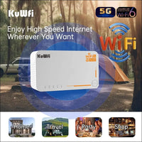 KuWFi 5G Router, 5G Router SIM Card, 5G LTE WLAN Router, AX3600 Dual-Band Wi-Fi 6, 2.5 Gigabit Ports + 4000mAh Battery, VPN, MU-MIMO, Web Management, 32 WiFi Devices, Plug and...