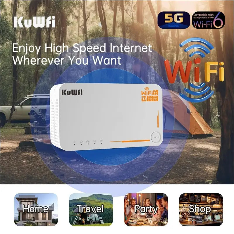 KuWFi 5G Router, 5G Router SIM Card, 5G LTE WLAN Router, AX3600 Dual-Band Wi-Fi 6, 2.5 Gigabit Ports + 4000mAh Battery, VPN, MU-MIMO, Web Management, 32 WiFi Devices, Plug and...