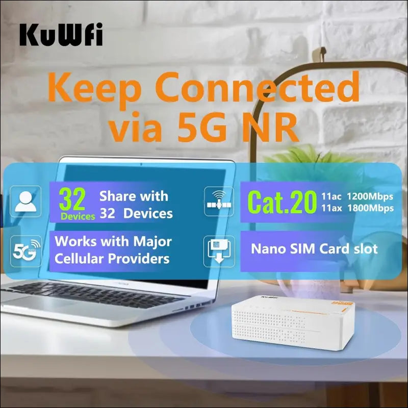 KuWFi 5G Router, 5G Router SIM Card, 5G LTE WLAN Router, AX3600 Dual-Band Wi-Fi 6, 2.5 Gigabit Ports + 4000mAh Battery, VPN, MU-MIMO, Web Management, 32 WiFi Devices, Plug and...
