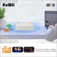 KuWFi 5G Router, 5G Router SIM Card, 5G LTE WLAN Router, AX3600 Dual-Band Wi-Fi 6, 2.5 Gigabit Ports + 4000mAh Battery, VPN, MU-MIMO, Web Management, 32 WiFi Devices, Plug and...